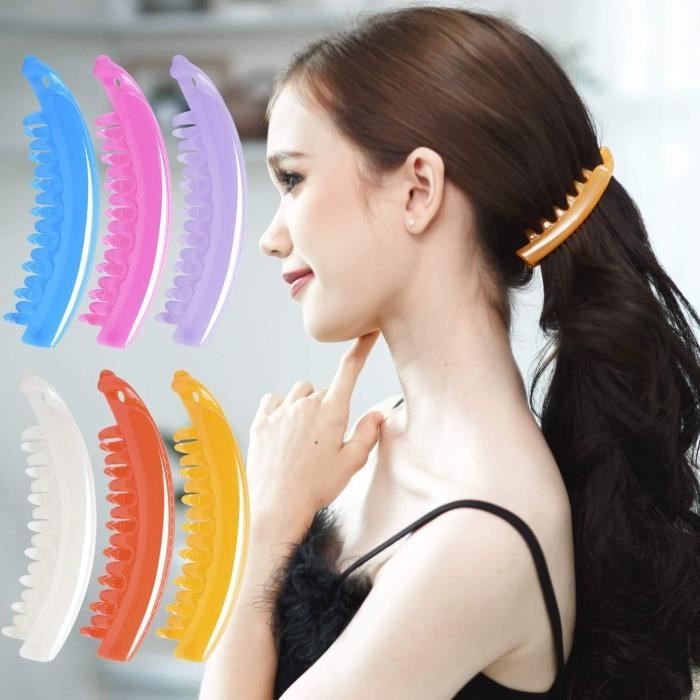 Lot De 6 Pinces à Cheveux Fluo Tressées – Mèches Colorées Jaune, Orange, Rose, Violet, Vert Et Bleu Pour Carnaval