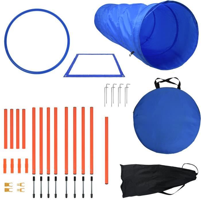 uisebrt kit d'entraînement d'agilité pour chien avec barres de slalom anneau de saut réglable barre de saut tunnel bleu et orange
