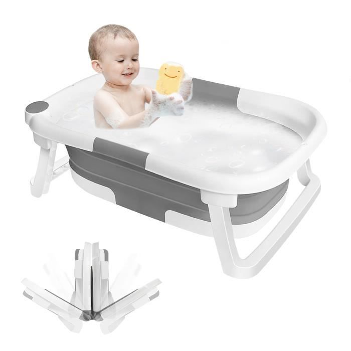 Baignoire Bébé Pliable XXL Gris Avec Support Et Coussin - 2 En 1 Ergonomique