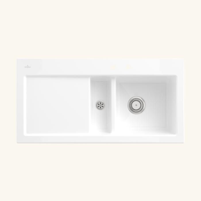 Evier VILLEROY & BOCH SUBWAY 1 bac et demi égouttoir gauche céramique
