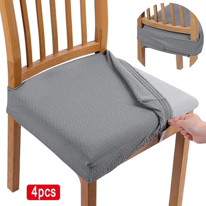 Housse dassise de chaise - VIPITH - Jacquard extensible - Lot de 4 - Gris clair - Déhoussable et lavable