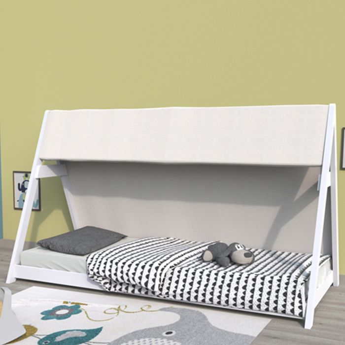 Lit cabane Tipi 70x140 cm avec sommier et toile - Blanc Lit cabane Tipi 70x140 cm avec sommier et toile - Blanc