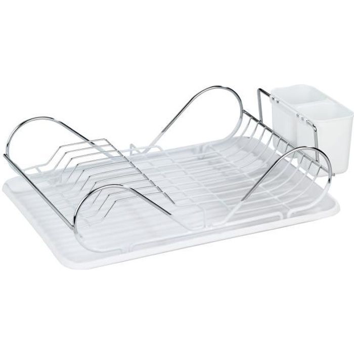 WENKO Égouttoir Vaisselle Clean Blanc, Egouttoir cuisine avec plateau amovible, métal - plastique, 48x12x32 cm, Brillant - blanc