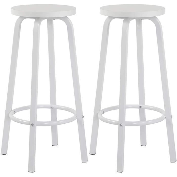 WOLTU Lot de 2 Tabourets de Bar-Bistrot Tabouret de cuisine Structure en métal Siège en MDF Blanc