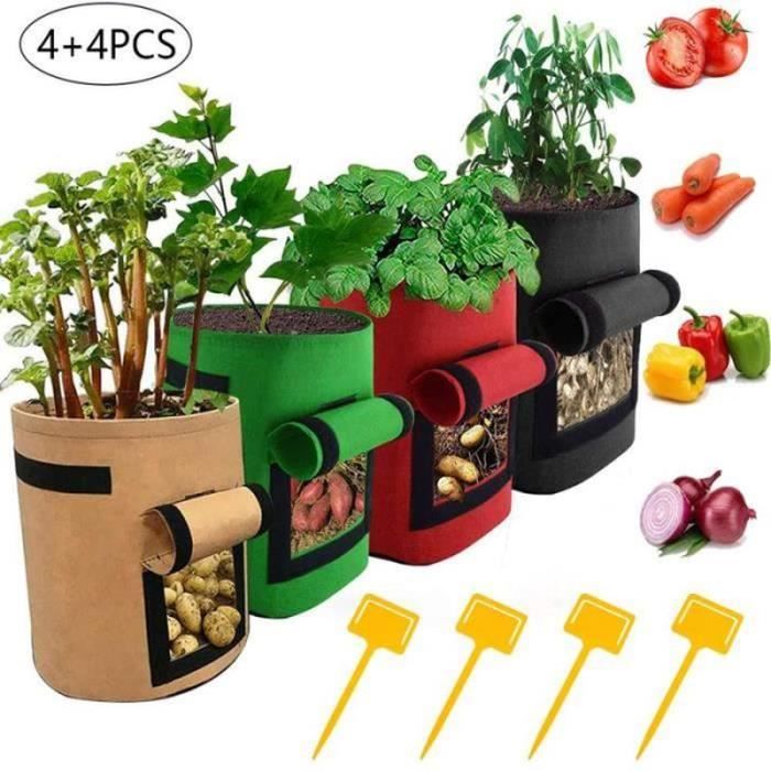 Lot De 2 Grands Sacs De Plantation 8 Compartiments - 216 L - Sac Pommes De Terre / Tomates / Légumes - Tissu Respirant Géotextile - Jardin Balcon