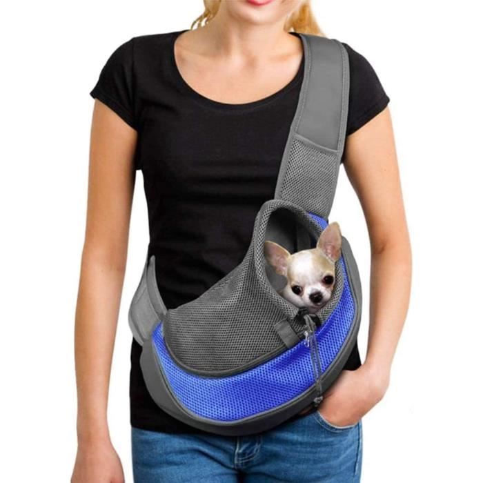 Sac de transport portable pour chien, sac à bandoulière en maille  respirante pour chiots chiens et chats, porte-animal réglable, L