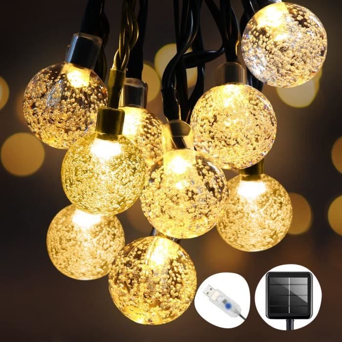 Guirlande lumineuse dextérieur - Solaire - 20 mètres - 60 LED - 8 modes - Blanc chaud