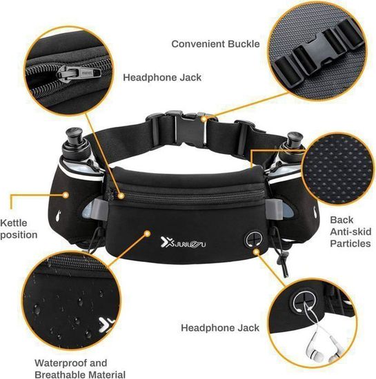 Gdfnmogo Ceinture Hydratation Course à Pied Avec Bouteilles - Sac Taille Réglable Sport Fitness, Noir