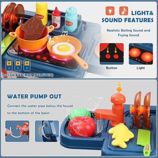 DREAMADE Cuisinière en Bois pour Enfants, Jeu de Cuisine avec Sons et DREAMADE Cuisinière en Bois pour Enfants, Jeu de Cuisine avec Sons et