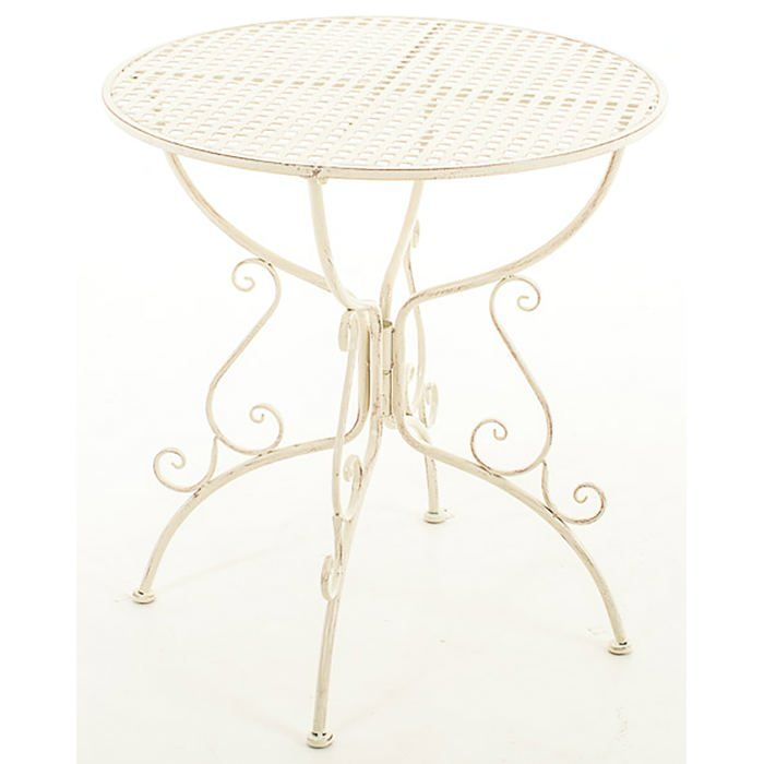 Table De Jardin Aubaho – Fer, Style Antique, Crème/blanc, 70x70x79 Cm