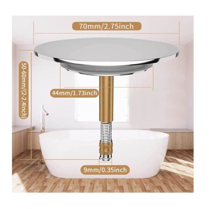 Bouchon de baignoire universel, 72mm de diamètre, 1 pièce, pour lavabo de  salle de bain, évier