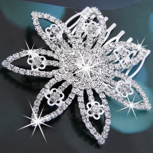 Peigne à Cheveux Art Déco Style Années 1920 – Argenté Avec Strass Blanc, Rectangle, Pour Chignon