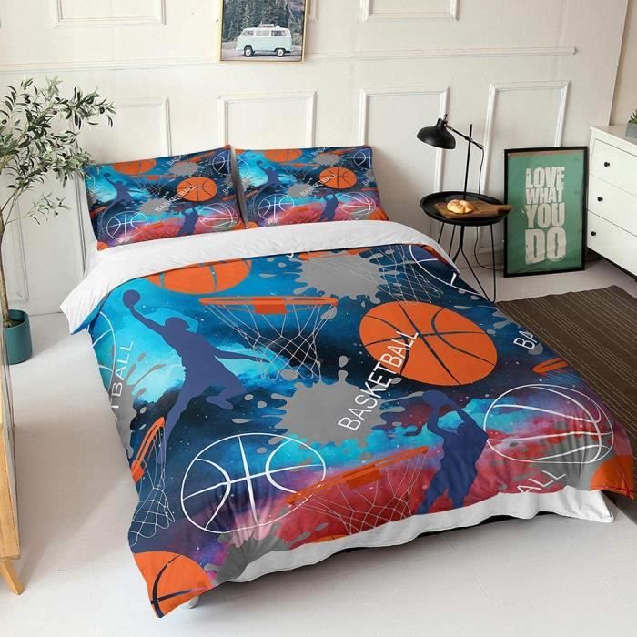 Housse De Couette Basketball 3D - 3 Pièces Microfibre - 140x200cm - Pour Enfants Et Ados
