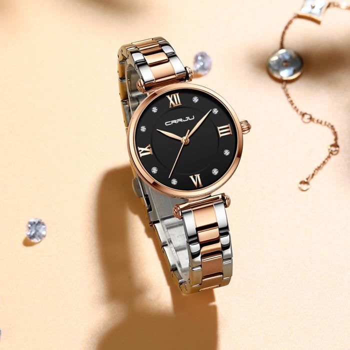 LINGYUE Montres femme luxe élégante montre-bracelet à quartz mince en acier  inoxydable montre femme simple - cadeau