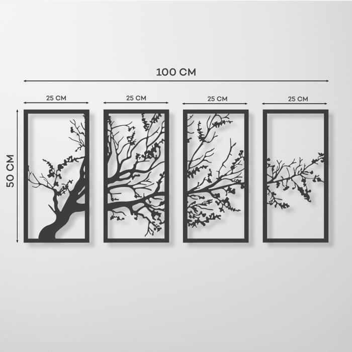 Décoration Murale Arbre De Vie En Métal Noir - 40x40 Cm, Design Industriel Moderne Pour Salon, Chambre, Bureau