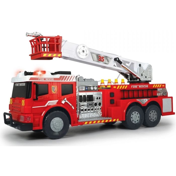 Camion De Pompiers Télécommandé 1:18 - Échelle Pivotante 270°, Jet D'eau, Lumières Et Sons, Batterie 7.4V Rechargeable