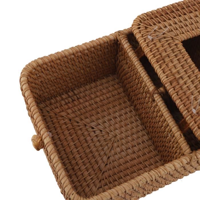 Grande Boîte à Mouchoirs En Rotin Tissée à La Main HOMURY - Rectangulaire Avec Couvercle Pour Salon, Salle De Bain Et Bureau