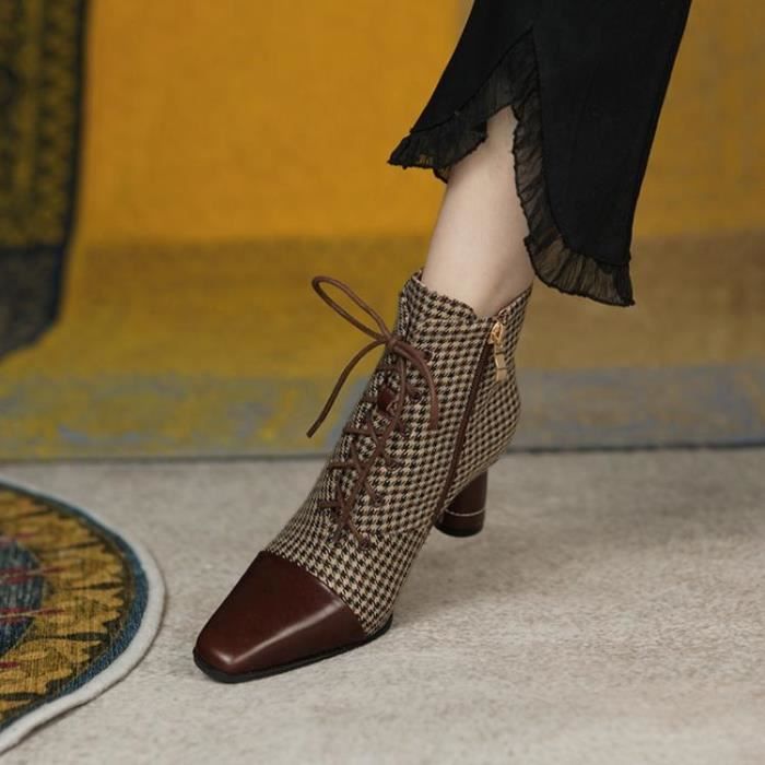 Bottines Femme Vintage Lacets Unique Marron Zoupu Talon