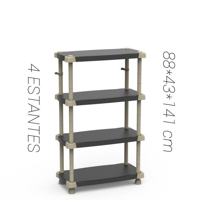 Etagère - PLASTIKEN - Plastique - 88 x 43 x 150 cm - 4 étages - Noir