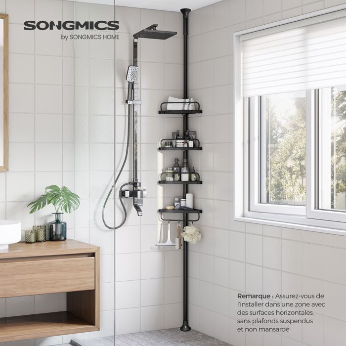 SONGMICS doucheplank, 85-305 cm in hoogte verstelbaar, badkamerplank