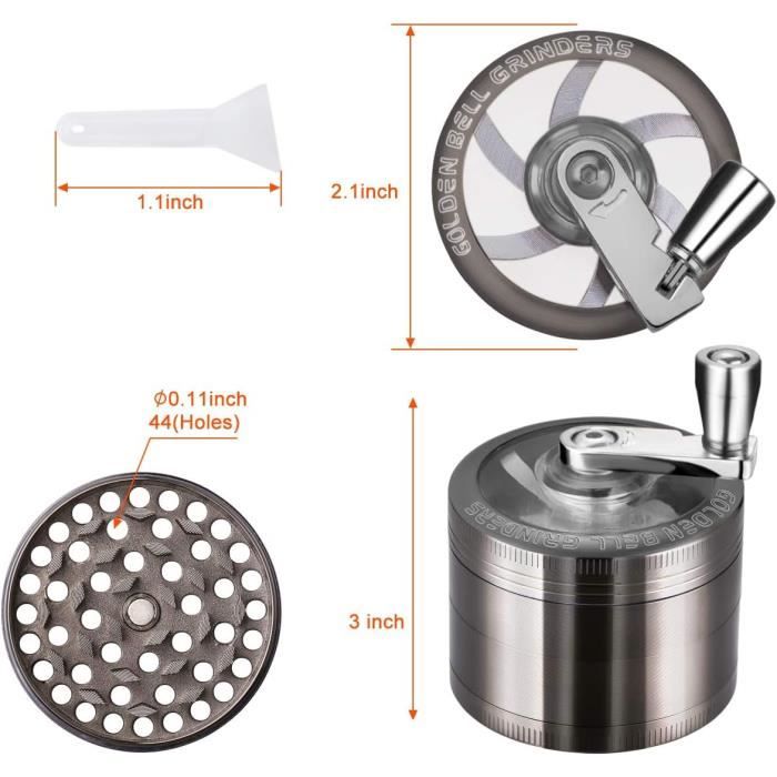 LIHAO Grinder 4 Parties En Zinc Alliage 5cm - Noir Avec Spatule, Pour Épices Et Herbes Séchées