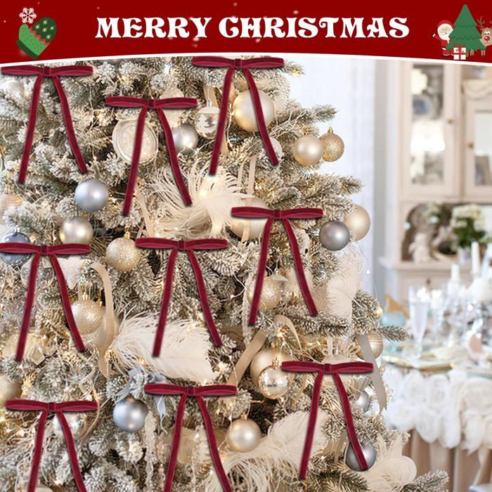 Décoration De Noël En Velours Rouge à Gros Nœud - Ornement Artisanal Pour Sapin, Porte, Fenêtre (Plusieurs Tailles S/M/L) - 2