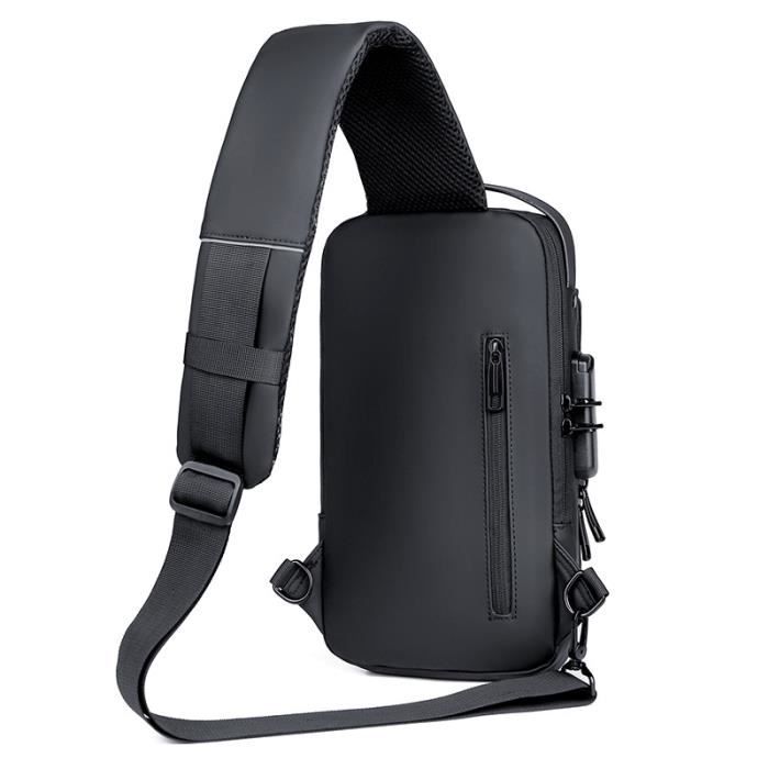 Sacoche Bandouliere Antivol Impermeable pour Sport Voyage Homme Sac de Poitrine avec Port de Charge USB Gris