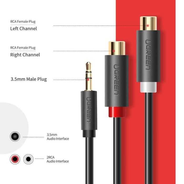 3.5mm 1/8 Stéréo Femelle à 2 Mâle RCA Jack Adaptateur AUX Audio Y Cable  Splitter - Câble téléphone portable - Achat & prix