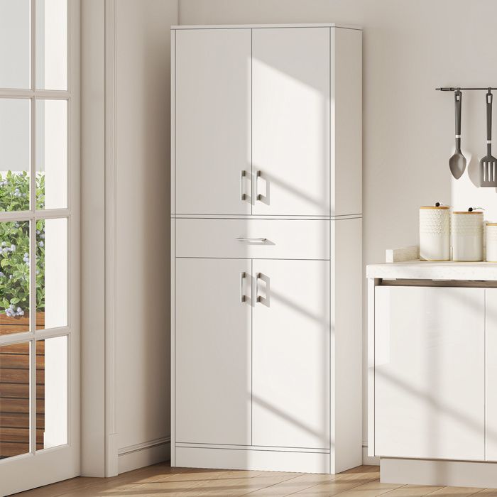 Meuble Bas De Cuisine EDDY 50 Cm - Blanc Mat & Gris Métallisé - Rangement Spacieux Avec Tiroir