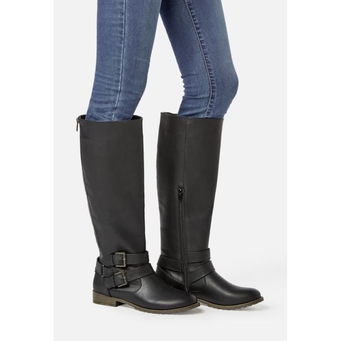 Bottes plates Vivica Noir JUSTFAB Pointure 38.5 Talon 2 cm Synthetique Noir Cdiscount Chaussures