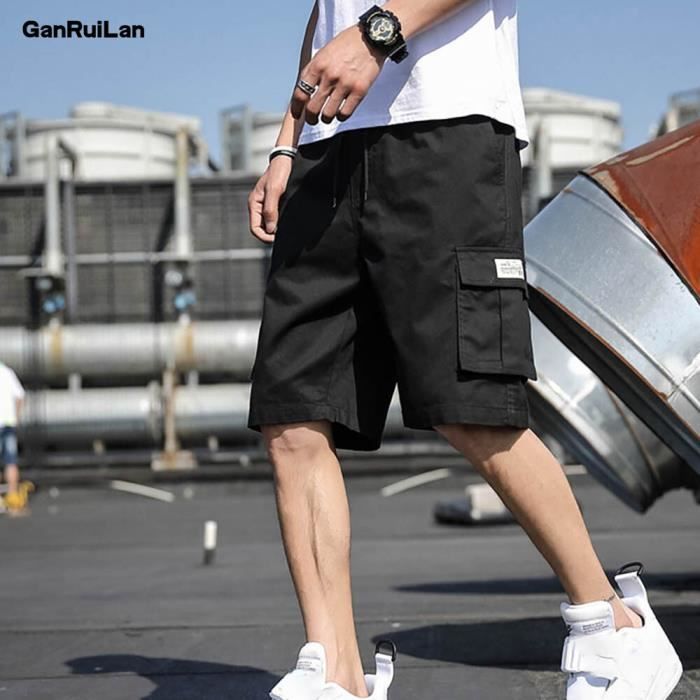 HOTIAN Short Été Homme Coton – Bermuda Cargo Léger Élastique – Short Plage Décontracté Respirant – Confort Absolu