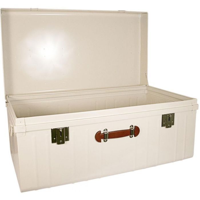 Malle métallique blanc perle avec poignée polyuréthane 265 litres