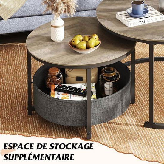 Lot De 2 Tables De Salon Rondes Industrielles - Table Basse 79,6 X 79,6 X 36,5 Cm + Table D'appoint 39,8 X 39,8 X 46,5 Cm - VEVOR