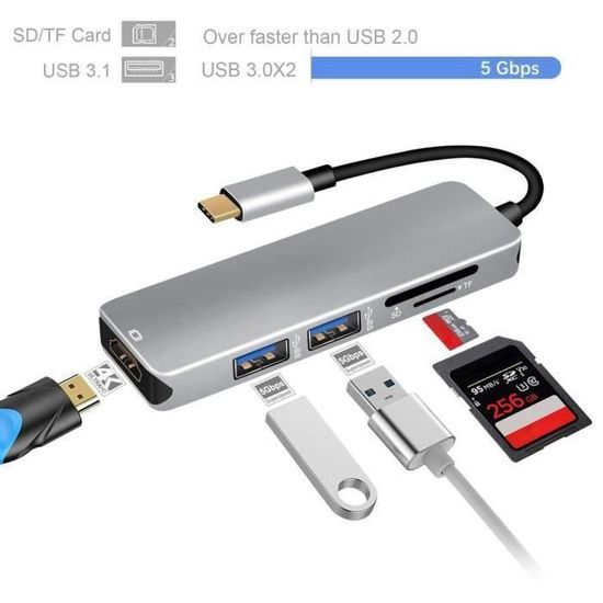pour VGA, connexion de p/ériph/ériques avec USB 3.1 Type-C et Thunderbolt 3 sur des moniteurs VGA // TV // Beamer, Full HD, connecteur plaqu/é or Hama Adaptateur USB-C Noir