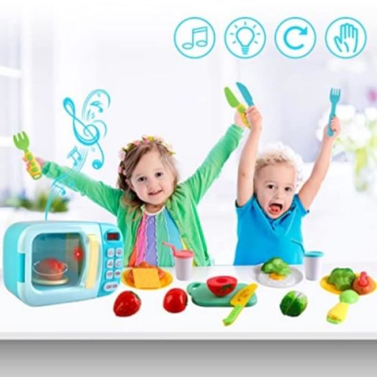 Cuisine Jouet Enfant AIYAPLAY Avec Lumières Et Sons - Cafetière, Micro-ondes, Four, Machine à Glaçons