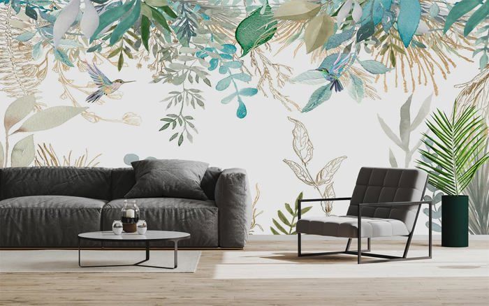 Papier peint photo panoramique effet 3D, 350x250cm, fond de feuilles de ...