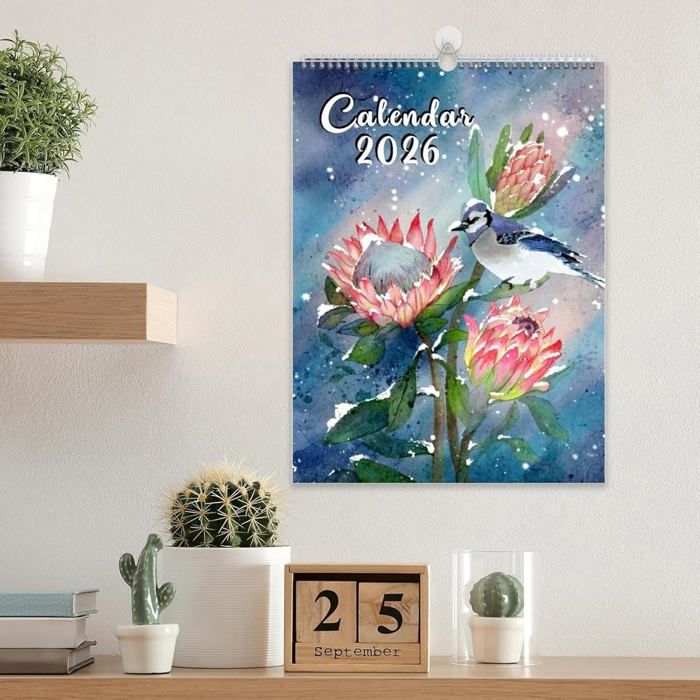 Calendrier Mural 2026 Pour Couples Busy B - Double Emploi Du Temps, Pochettes & Autocollants - Design Oiseaux