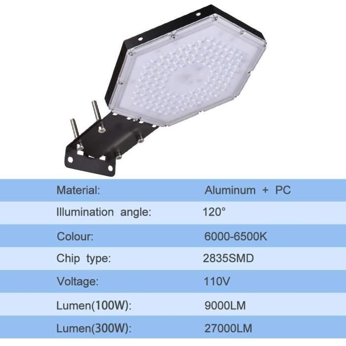 Projecteur LED 300W, IP65 Imperméable, 27000LM, Eclairage Extérieur LED,  Equivalent à Ampoule Halogène 1800W, 5000K Lumière Bla A54 - Cdiscount  Maison