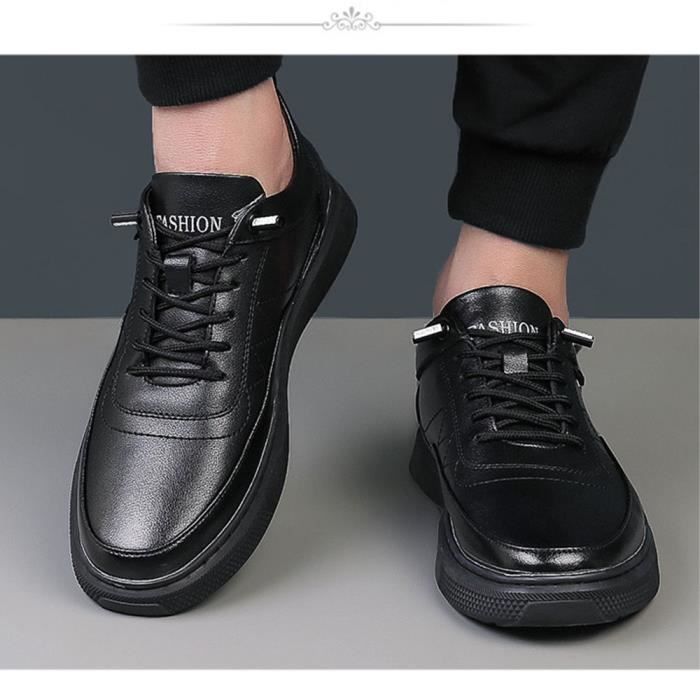 Baskets Homme INSFITY Cuir Lacets Plat Bicolore Noir