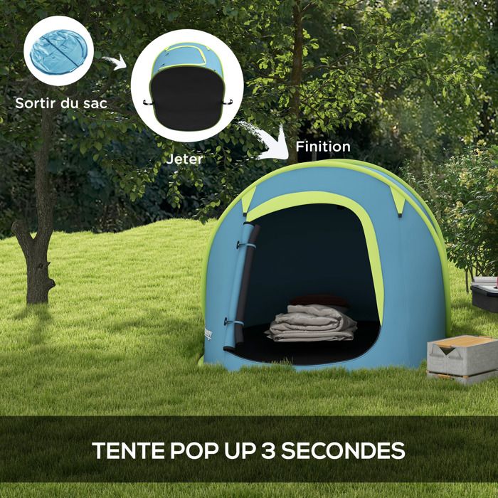 Tente Dôme Outsunny Pour 2 à 4 Personnes – Imperméable 3000 Mm, Avec Fenêtres, Rangement Et Porche – Bleu Ciel