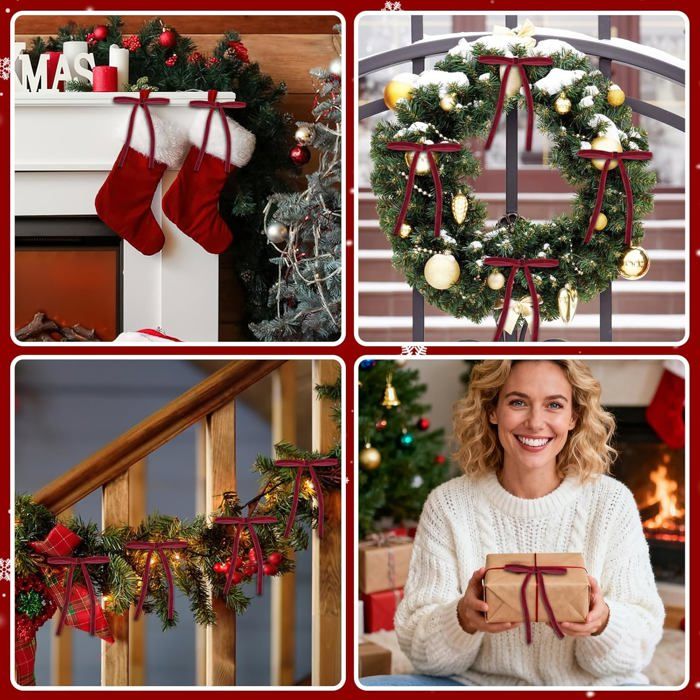 Décoration De Noël En Velours Rouge à Gros Nœud - Ornement Artisanal Pour Sapin, Porte, Fenêtre (Plusieurs Tailles S/M/L) - 9