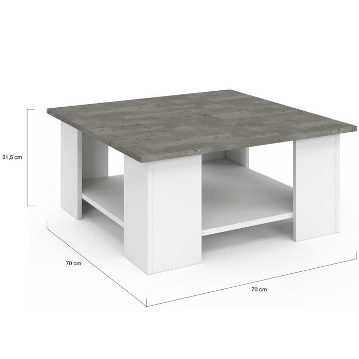 Idmarket - Table basse carrée eli blanche plateau effet béton - Blanc - Table basse