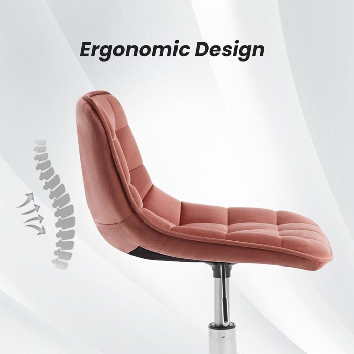 Chaise Bureau Velours Rose - Ergonomique - Hauteur Réglable - Roulettes PU - 150kg Charge