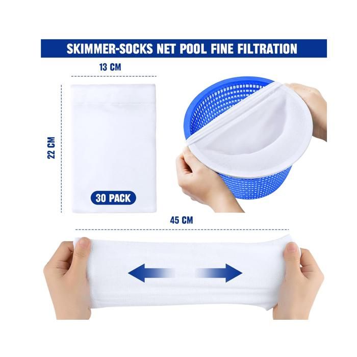30 Chaussettes Filtrantes Réutilisables Pour Skimmer De Piscine - Nylon élastique - Protection Système Filtration