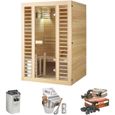 Sauna Neptune 2 places Holl's - Pack accessoires Premium pour sauna traditionnel Seau & Louche + Hygro/Thermomètre-0