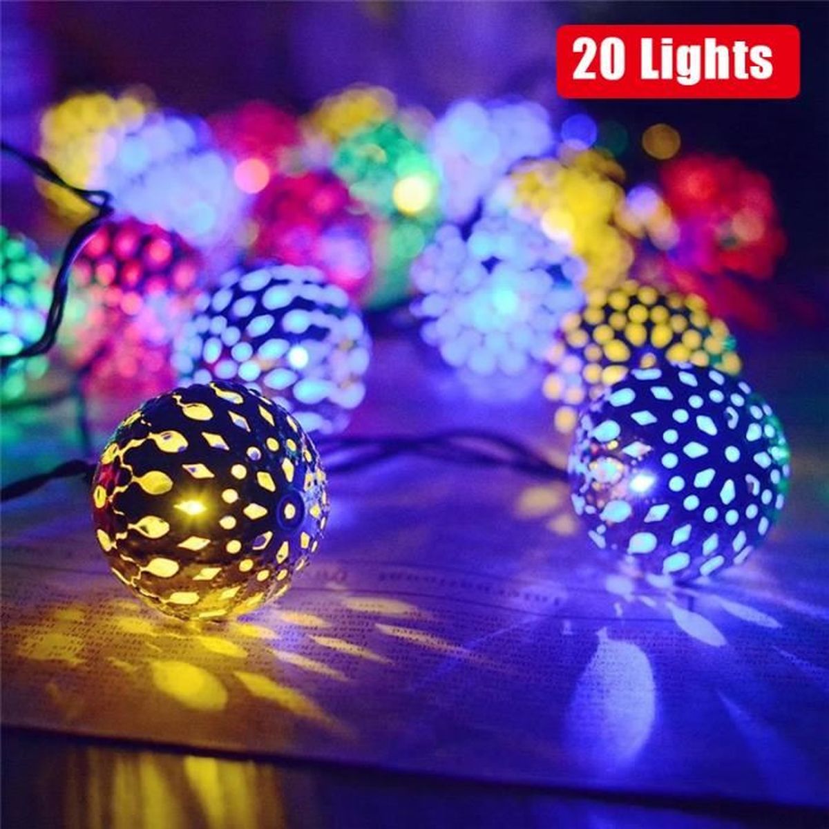 Guirlande lumineuse LED boule marocaine creuse Lumières de Noël 