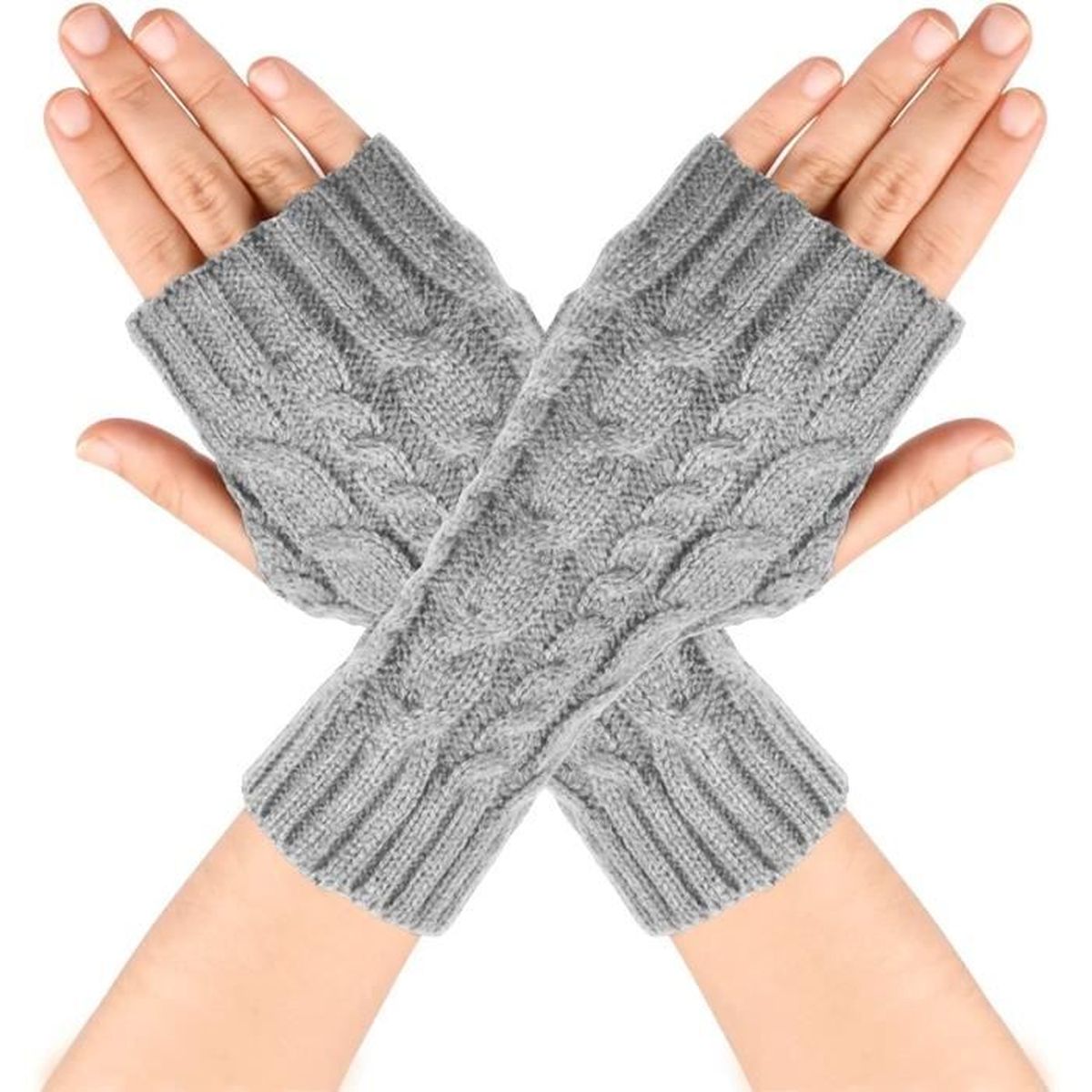 2 paires demi doigts Gants Mitaines Gants Femme Hiver Tricotés Chaud Simples Elegants