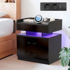 VIVOLILV Table de nuit Avec Station de Charge - table de chevet 2 tiroirs- Noir - LED - L 45 X P 35 X H 52.5cm