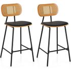 COSTWAY Lot de 2 Tabourets de Bar en Rotin, Hauteur du siège 65,5 cm, Chaises de Salle à Manger sans Accoudoirs avec Pieds en Métal