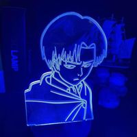 Boîte noire 7 couleurs - Lampe 3D thème l'attaque des Titans Levi Ackerman, veilleuse, Anime, luminaire décor